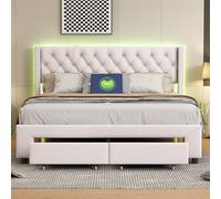 KRYZOR Letto baule 160 x 200 con LED, letto matrimoniale imbottito 160 x 200 cm con 2 cassetti, letti matrimoniali, telaio letti con rete a doghe per adulti e adolescenti, velluto (160 x 200 cm)