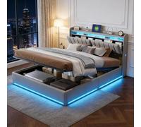 KRYZOR Letto imbottito 140 x 190 cm, con cassapanca idraulica, letto per ragazzi con vano nascosto nella testiera, struttura moderna con rete a doghe (Gris-A, 140 x 190 cm)