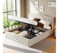 KRYZOR Letto imbottito 160 x 200 cm, letto idraulico, letto matrimoniale con vano portaoggetti, letto per ragazzi con testiera, letto con cassetta, letto con rete a doghe, letto funzionale, in velluto
