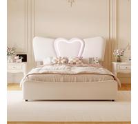 KRYZOR Letto imbottito 160 x 200, letto baule 160 x 200 cm per bambini con rete, letti da ragazza, letti da principessa, testiera a forma di cuore, con illuminazione a LED e grande in deposito (bianco
