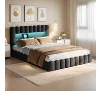 KRYZOR Letto imbottito Bubble Letto 180 x 200 cm, con cassetta, letto matrimoniale con rete a doghe e schienale morbido, testiera con LED e USB, letto per ragazzi piano, in lino, grigio (grigio, 180 x