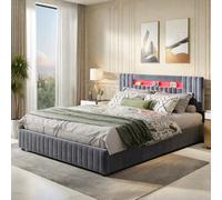 KRYZOR Letto Imbottito Letto Matrimoniale 140x200 cm, con testiera LED, baule con spazio e rete a doghe, per adulti e adolescenti, Velluto, Grigio (140x200 cm)