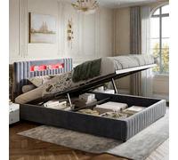 KRYZOR Letto Imbottito Letto Matrimoniale 160x200 cm, con testiera LED, baule con spazio e rete a doghe, per adulti e adolescenti, Velluto, Grigio (160x200 cm)