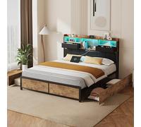 KRYZOR Letto matrimoniale imbottito 160 x 200 cm con testiera a LED e presa USB, letto matrimoniale 160 x 200 cm con 4 cassetti, telaio in metallo, letto per ragazzi con rete a doghe in metallo, PU
