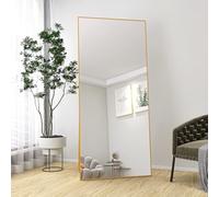 KRYZOR Specchio rettangolare per tutto il corpo 180 x 80 cm, 2 in 1 specchio autoportante e da parete, specchio per corpo intero con cornice in alluminio dorato, grande specchio da terra per camera da