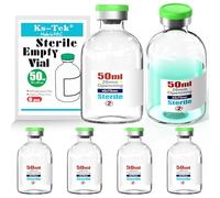Ks-Tek Flaconi vuoti sterili con porta di iniezione autorigenerante, con tappo in alluminio Flip off, pacchetto sterile (50 ml, 6)