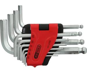 KS Tools 151.4740 Set chiavi maschio ad esagono incassato con testa a sfera, 10 pz, corta, 1/16"-3/8"