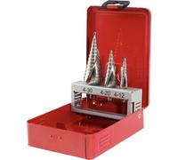 KS Tools 330.2413 Serie di Frese a Gradini in HSS in Cassetta in Metallo, 3 Pezzi
