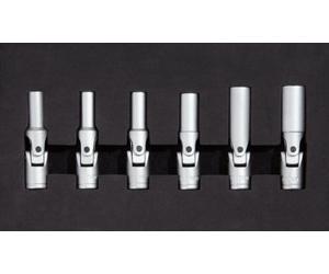 KS Tools 500.7300 Serie di Bussole Snodate per Candelette, 6 Pezzi, in Inserto in Gommapiuma 1/12, 3/8"