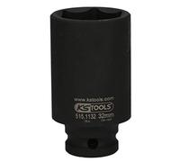 KS Tools 515.1132 Bussola Esagonale per Avvitatori ad Impulsi, Lunga, 32 mm, 1/2