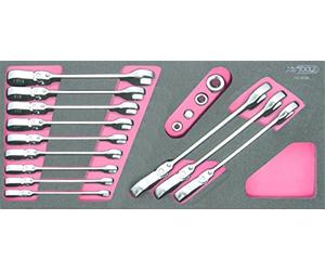 KS Tools 713.2028 GearPlus - Chiave combinata a cricchetto, con modulo inclinabile e bloccabile, 16 pezzi