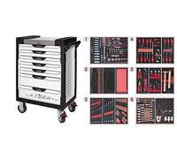 KS Tools 803.7283 - Carrello da officina a 7 cassetti, gamma ULTIMATE®, sistema di chiusura centralizzata con serratura, 4 ruote, con 283 attrezzi, colore: Bianco