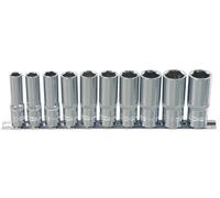 1/2 Dogana Serie di bussole esagonali CHROME lunghe,10pz.10-19mm