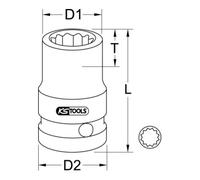 KS Tools Bussola poligonale 1/2", per avvitatori ad impulsi, corta (pollici) Quantità:1