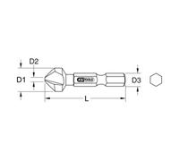 KS Tools Fresa a bit per svasare e sbavare 1/4" HSS TiN 90°, 6,3mm Quantità:1