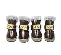 KS TOOLS Scarpe Invernali per Cani da Compagnia Stivali da Neve Caldi Pelliccia Impermeabile per Cani di Piccola Taglia in Cotone Antiscivolo per Animali Domestici,Brown,4#