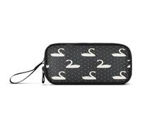 Ksajwzf Astuccio di grande capacità, con 3 scomparti, con uccellino, cigno a pois, colore nero, per scuola, ragazza, ragazzo, adolescente, Multi, Zaino per la scuola