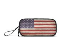 Ksajwzf Astuccio di grande capacità, con bandiera degli Stati Uniti, in legno, a 3 scomparti, portapenne, organizer per cancelleria, per scuola, ragazza, ragazzo, adolescenti, Multi, Zaino per la