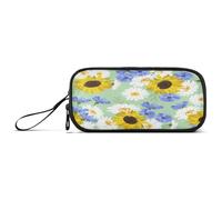 Ksajwzf Astuccio di grande capacità, con girasole estivo e camomilla, 3 scomparti, portapenne, organizer per cancelleria, per scuola, ragazza, ragazzo, adolescente, Multi, Zaino per la scuola