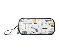 Ksajwzf Astuccio di grande capacità, con grattacieli e macchine, 3 scomparti, portapenne, organizer per cancelleria, per scuola, ragazza, ragazzo, adolescente, Multi, Zaino per la scuola