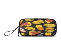 Ksajwzf Astuccio di grande capacità, motivo fast food, nero, 3 scomparti, portapenne, organizer per cancelleria, per scuola, ragazza, ragazzo, adolescente, Multi, Zaino per la scuola