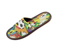 Ksajwzf Pantofole a forma di pallone da calcio per donne e uomini, con testo graffiti, estive, da donna, con punta aperta, da viaggio, Multi, 33/34 EU