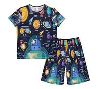 Ksajwzf Pigiama per bambini e ragazzi, set per camera con sistema solare, pigiama estivo, a maniche corte, pigiama, multicolore, 14 anni