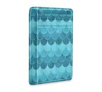 Ksajwzf Porta carte di credito e fermasoldi in pelle sottile blu sirena squame portafoglio blocco RFID per donne e uomini pesce magico