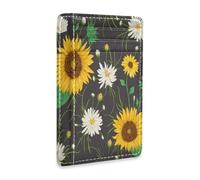 Ksajwzf Porta carte di credito e fermasoldi in pelle sottile con girasoli bianchi e camomilla, blocco RFID, per donne e uomini, fiori estivi