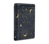 Ksajwzf Porta carte di credito e fermasoldi in pelle sottile con luna mistica piante stelle portafoglio blocco RFID per donne e uomini nero