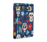 Ksajwzf Porta carte di credito e fermasoldi in pelle sottile Day of The Dead con blocco RFID per donne e uomini Sugar Skull