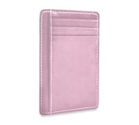 Ksajwzf Porta carte di credito e fermasoldi in pelle sottile rosa con struttura in tinta unita con blocco RFID, per donne e uomini, rosa