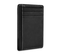 Ksajwzf Porta carte di credito e fermasoldi in pelle sottile texture nera tinta unita blocco RFID per donne e uomini nero