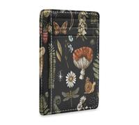 Ksajwzf Porta carte di credito e fermasoldi in pelle sottile vintage a forma di fungo magico con blocco RFID, per donne e uomini, foglia foresta