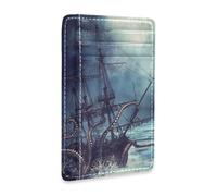 Ksajwzf Porta carte di credito in pelle sottile e fermasoldi Sea Pirate Boat Wallet RFID blocco per donne e uomini nave