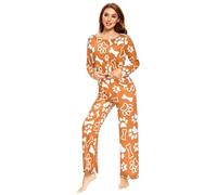 Ksajwzf Set pigiama da donna con stampa di zampe di cane e ossa, a maniche lunghe, 2 pezzi, abbigliamento da notte morbido, Multi, L