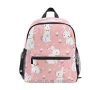 Ksajwzf Zaino per bambini con coniglietti bianchi, per bambini dai 3 agli 8 anni in età prescolare e asilo, con coniglio, rosa, Multicolore