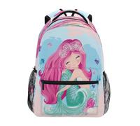 Ksajwzf Zaino per computer portatile, motivo: sirena, mare, pesce, conchiglie, per ragazze e ragazzi, con squame di sirena, colore rosa e blu, borsa per libri per scuola elementare, università,