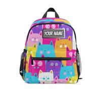 Ksajwzf Zaino personalizzato per bambini,Zaino per bambini con gatti colorati per ragazze e ragazzi,Nome personalizzato Animali Kitty Cute Prescolare Bookbags, Multicolore