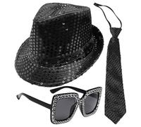 KSBBHDS 1 Cappello da Paillettes, 1 Cravatta di Paillettes E 1 Occhiali, Costumi per Prestazioni in Scena, Accessori Elei E Personalizzati.
