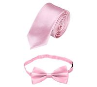 KSBBHDS 1 Cravatta Rosa Con 1 Papillon Rosa, Cravatta in Raso Tinta Unita, Cravatta Stretta Tinta Unita 5 Cm, Cravatta Formale Da Uomo, Adatta per Banchetti, Matrimoni, Riunioni Di Lavoro