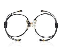 KSBBHDS 1 paio di braccialetti dell'amicizia a farfalla, intrecciati, con farfalla, colore nero e bianco, Lega di zinco e filo