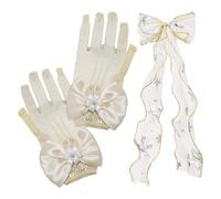 KSBBHDS 1 Paio Di Guanti Per Bambini E 1 Pezzo Di Accessori Per Capelli A Prua, Elei Accessori Per Capelli In Pizzo, Guanti, Accessori Per Abbigliamento Per Feste.