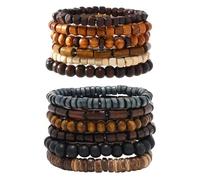 KSBBHDS 12 Pezzi di Braccialetto per Perline in Legno, Gioielli Boho, Braccialetto Perline da Uomo, Gioielli Retro Semplici.