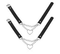 KSBBHDS 2 anelli per collana per ragazze, in pelle, per donne, gioielli a forma di cuore, per donne, collana con ciondolo a forma di cuore (nero), Lega di acciaio