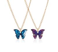 KSBBHDS 2 ciondoli a forma di farfalla, in lega, con ciondolo a farfalla, regalo adatto per amiche e migliori amici (blu, viola), Metallo