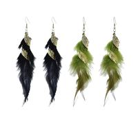 KSBBHDS 2 Paia di Orecchini in Lega di Piuma, Orecchini retrò, Gioielli Elei, Accessori per Abbigliamento (Nero, Verde).
