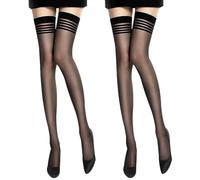 KSBBHDS 2 Pezzi Calze Nere, Calze Lunghe A Righe, Calze A Righe Nere Calze Lunghe Senza Spalline, Calze Trasparenti, Calze A Righe Per Donna, Nero , Taglia unica