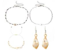 KSBBHDS 2 Pezzi Collana Conchiglia, 1 Paio di Orecchini in Conchiglia E Bracciale in Conchiglia da 1 Pezzo, Gioielli per Elementi Marini, Gioielli Elei E Semplici.