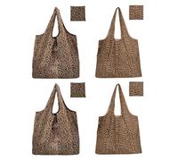 KSBBHDS 4 Pezzi di Borsa per La Spesa per Stampa Leopardata, Borsa per La Spesa di Grande capacità, Borse Pieghevoli, Adatti per Lo Shopping, Picnic E Pendolarismo.